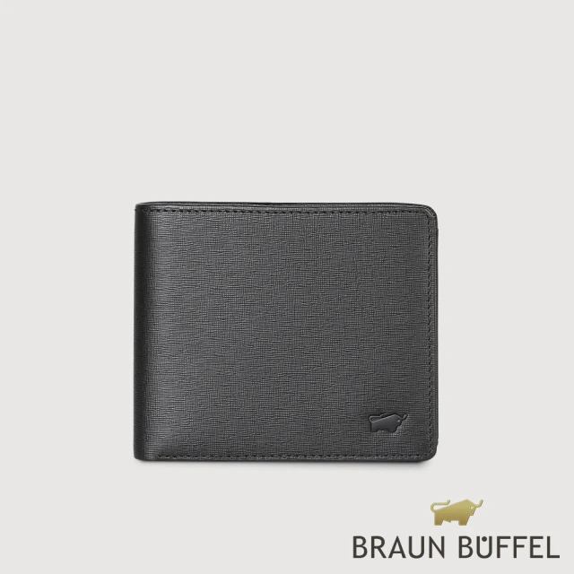 BRAUN BUFFEL 德國小金牛 台灣總代理 羅格-A 12卡中間翻透明窗短夾-黑色(BF538-317-BK)