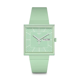 【SWATCH】Gent 原創系列手錶 WHAT IF…MINT? 生物陶瓷 方形錶 淡綠 男錶 女錶 手錶 瑞士錶 錶(34mm)