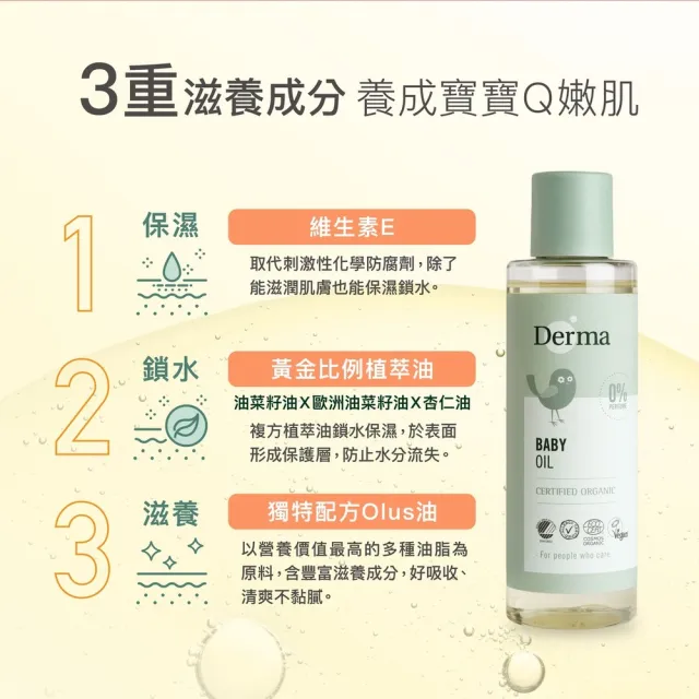 【Derma 丹麥德瑪】寶寶有機按摩浴油 150ml(寶寶按摩、沐浴油、按摩油)