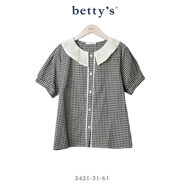 【betty’s 貝蒂思】復古蕾絲翻領格紋短袖襯衫(共二色)