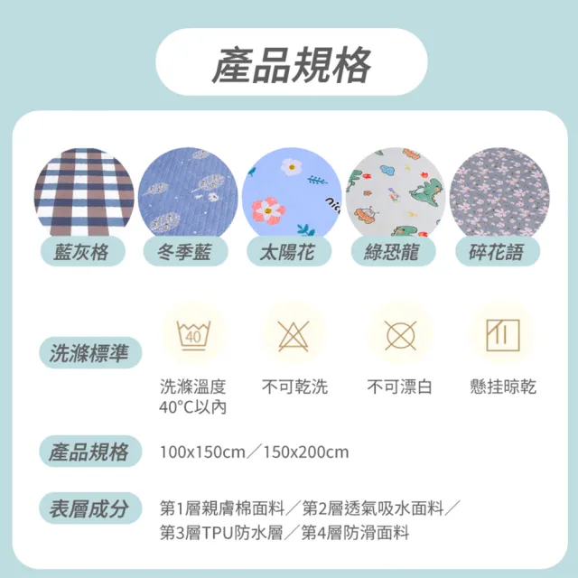 【寢聚 Sleep Club】買一送一 可水洗防水隔尿墊 保潔墊 雙人150×200CM(嬰兒尿墊 尿布墊 生理墊 產褥墊)