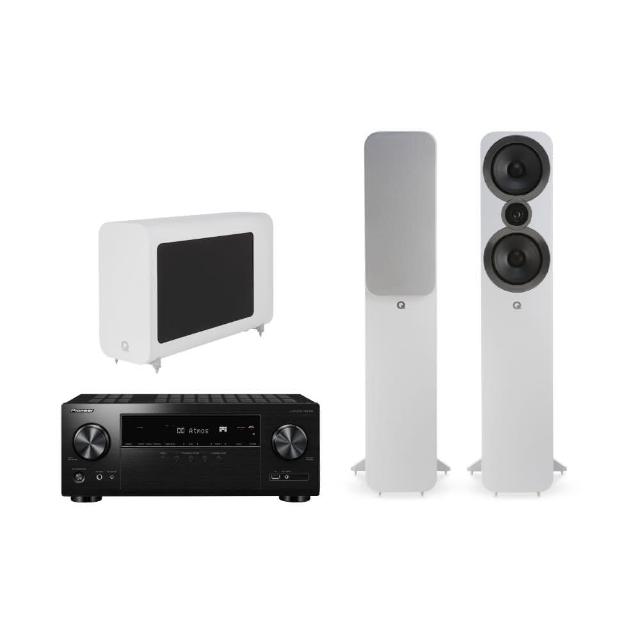 【Q Acoustics】白色落地式喇叭+白色重低音+AV環繞擴大機(3050i+3060s+VSX-935)
