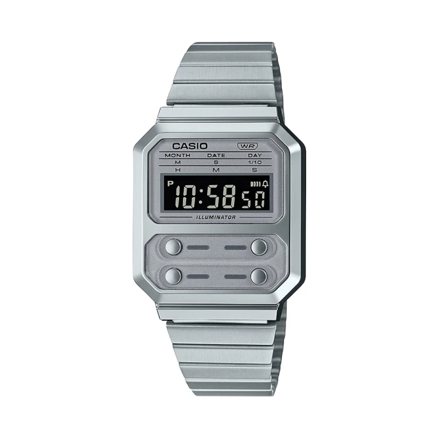 【CASIO 卡西歐】CASIO卡西歐 VINTAGE 經典復古簡約時尚電子錶-銀X銀白(A-100WE-7A)