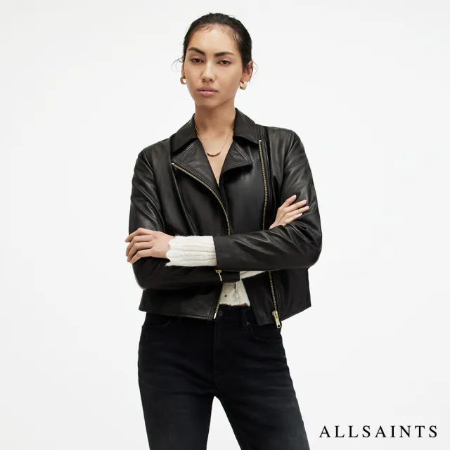 【ALLSAINTS】VELA 柔軟羊皮雙口袋騎士皮衣外套- 黑金 W089LB(修身版型)