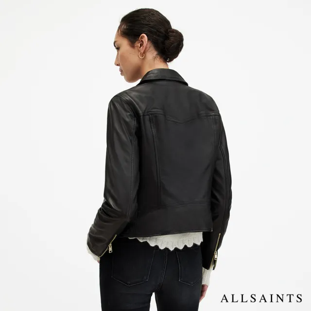 【ALLSAINTS】VELA 柔軟羊皮雙口袋騎士皮衣外套- 黑金 W089LB(修身版型)