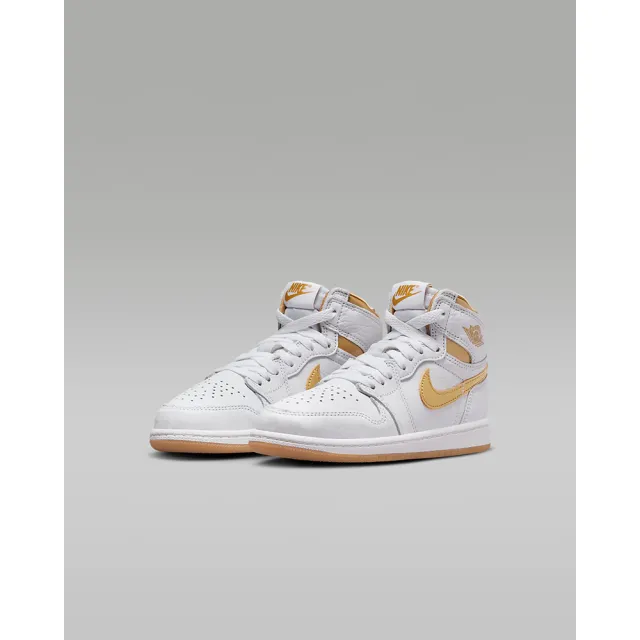 【NIKE 耐吉】籃球鞋 運動鞋 JORDAN 1 RETRO HIGH OG PS 男鞋 女鞋 中童 白金(FD2597107)