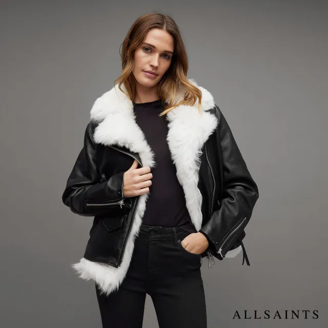 【ALLSAINTS】LYRA SHEARLING 奢華可拆式毛皮外套皮衣 W005LZ(常規版型)