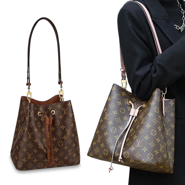 【Louis Vuitton 路易威登】經典Neonoe系列Monogram印花牛皮鑲飾束口斜背/肩背水桶包(款式任選)