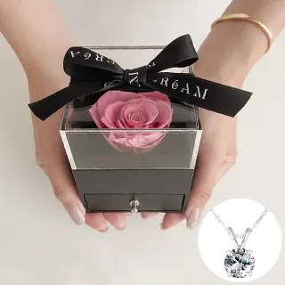 【CReAM】Doreen永生花純銀施華洛世奇水晶鋯石女項鍊玫瑰花禮盒(生日 禮物 送禮 禮盒)