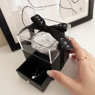 【CReAM】Doreen小香風永生花純銀施華洛世奇水晶鋯石女項鍊玫瑰花禮盒(生日 禮物 送禮 禮盒)