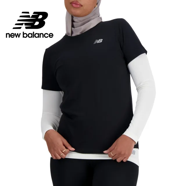 【NEW BALANCE】NB 吸濕排汗反光LOGO短袖上衣_女性_黑色_WT41190BK(美版 版型偏大)