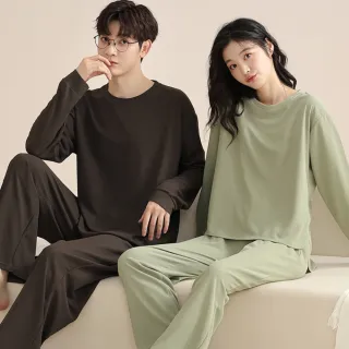 【藍尼居家】★情侶款優雅純色棉睡衣(家居服/男女睡衣/長袖/圓領)