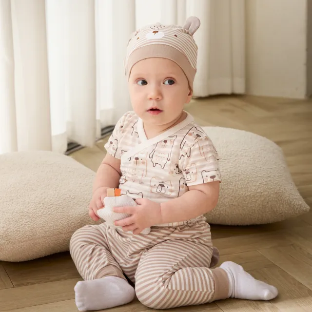 【奇哥官方旗艦】Chic a Bon 嬰幼童裝 熊愛你條紋嬰兒長褲(3-36個月)