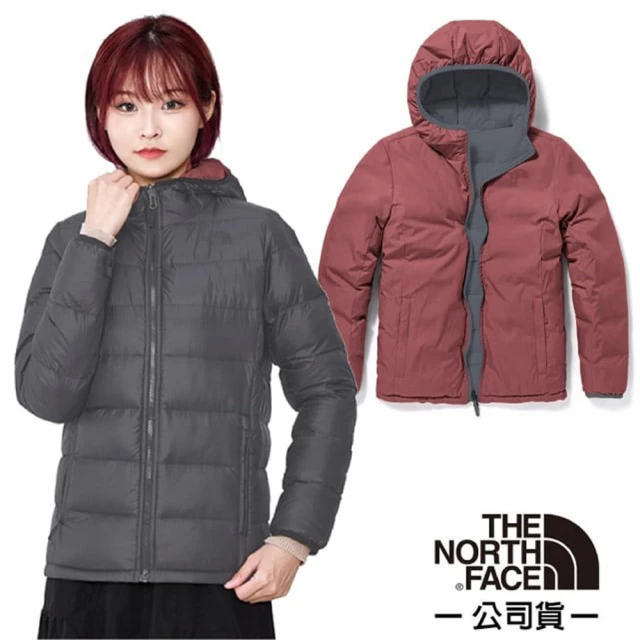 【The North Face】女 700FPl 超輕保暖鵝絨雙面穿羽絨外套.防潑水防風夾克(5AY2-82R 瀝灰/野薑紅 N)