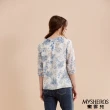 【MYSHEROS 蜜雪兒】造型上衣 天絲棉透氣面料 荷葉鏤空珍珠裝飾領 滿版秀氣印花(淺藍)