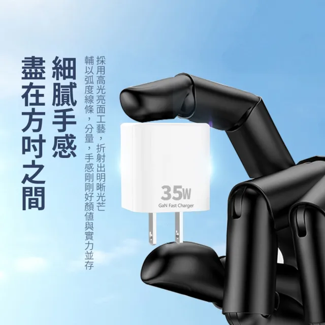 【OMG】iPhone15充電套組 PD35W GaN氮化鎵充電器+雙typeC口編織快充線(蘋果/安卓充電器)