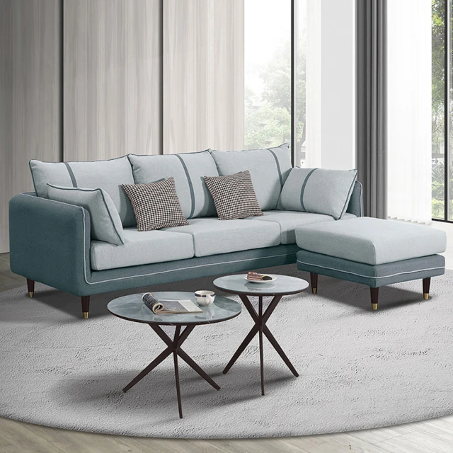 BODEN 艾諾西L型灰色布面獨立筒沙發組-附抱枕(三人座+腳椅)
