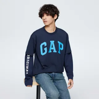 【GAP】男裝 Logo印花圓領短袖T恤 厚磅密織親膚系列-海軍藍(465796)
