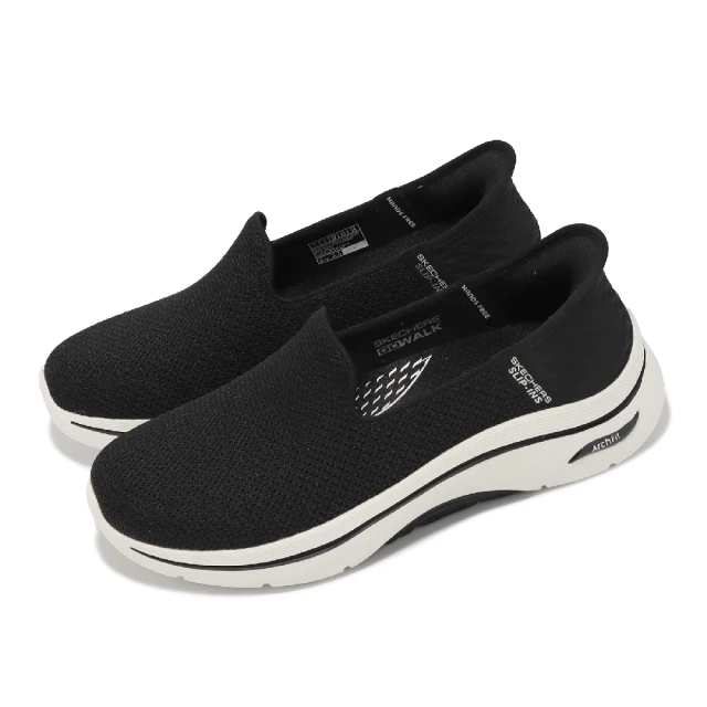 SKECHERS 休閒鞋 Go Walk Arch Fit 2.0 Slip-Ins 女鞋 寬楦 黑白 套入式 懶人鞋(125315-WBKW)