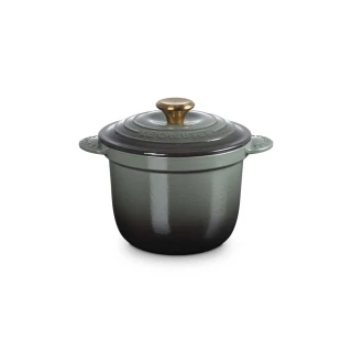 【Le Creuset】萬用窈窕鑄鐵鍋 18(百里香綠-金頭-內鍋黑)