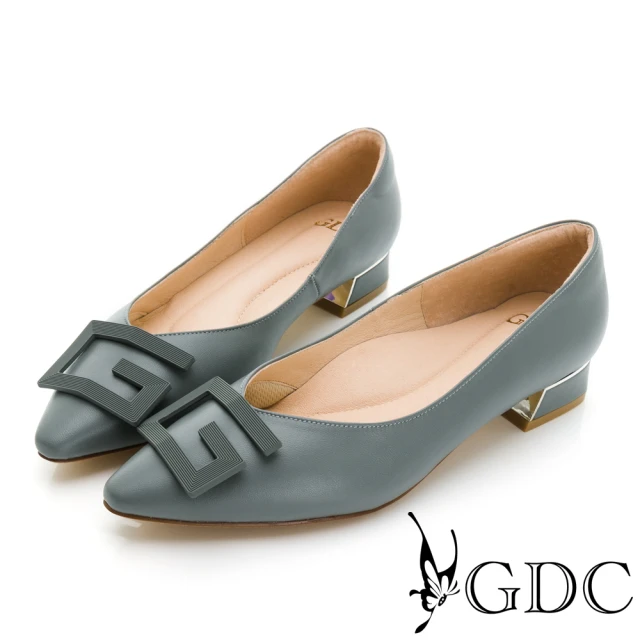 【GDC】歐美俐落摩登尖頭真皮低跟包鞋-灰色(321034-15)