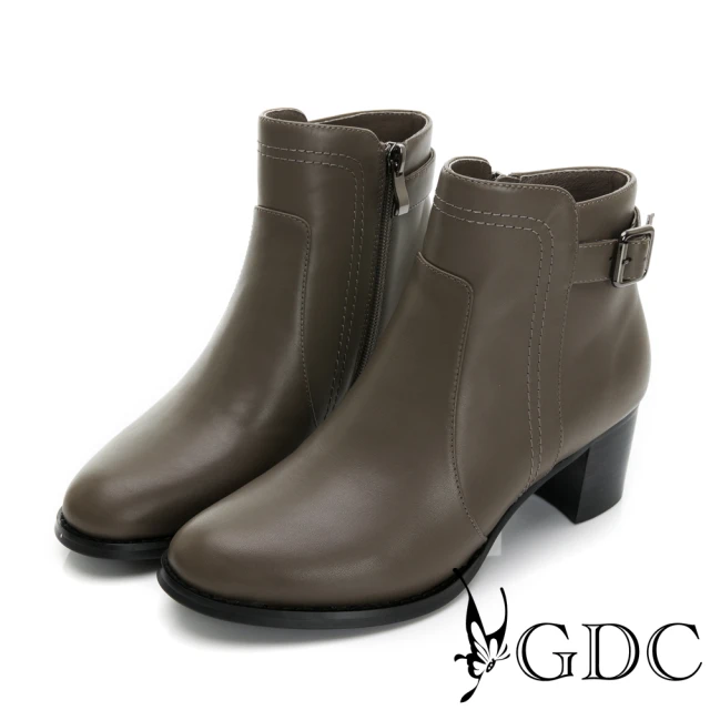 【GDC】真皮帥氣style方釦低調粗跟短靴-灰色(328594-15)