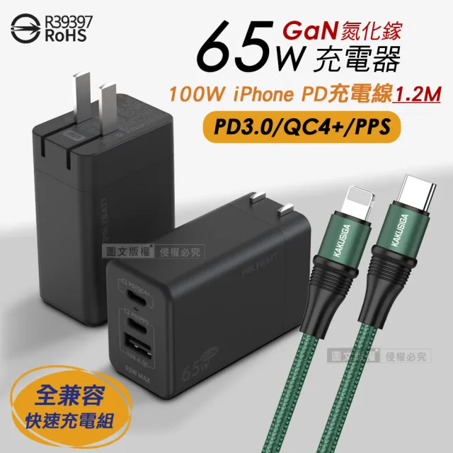 【POLY】65W氮化鎵GaN 輕巧快充頭+100W iPhone PD傳輸充電線