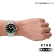 【EMPORIO ARMANI 官方直營】Diver 黑綠風格GMT手錶 銀色不鏽鋼錶帶 42MM AR11589