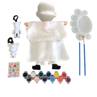 【A-ONE 匯旺】萬用娃娃頭大 DIY彩繪傳統布袋戲偶組含2彩繪流體熊12色顏料2水彩筆調色盤水鑽手作玩具偶