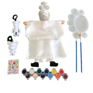【A-ONE 匯旺】小旦 DIY彩繪傳統布袋戲偶組含2彩繪流體熊12色顏料2水彩筆調色盤水鑽兒童人偶童玩具手偶