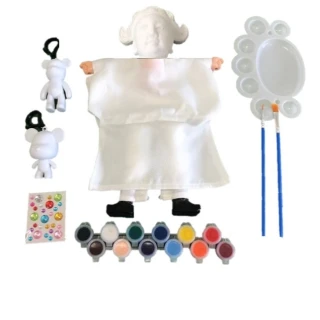 【A-ONE 匯旺】書生 DIY彩繪傳統布袋戲偶組含2彩繪流體熊12色顏料2水彩筆調色盤水鑽繪畫人偶童玩具手偶