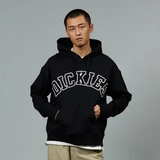 【Dickies】男款黑色胸前品牌刺繡字母寬鬆連帽大學T｜DK013104BLK