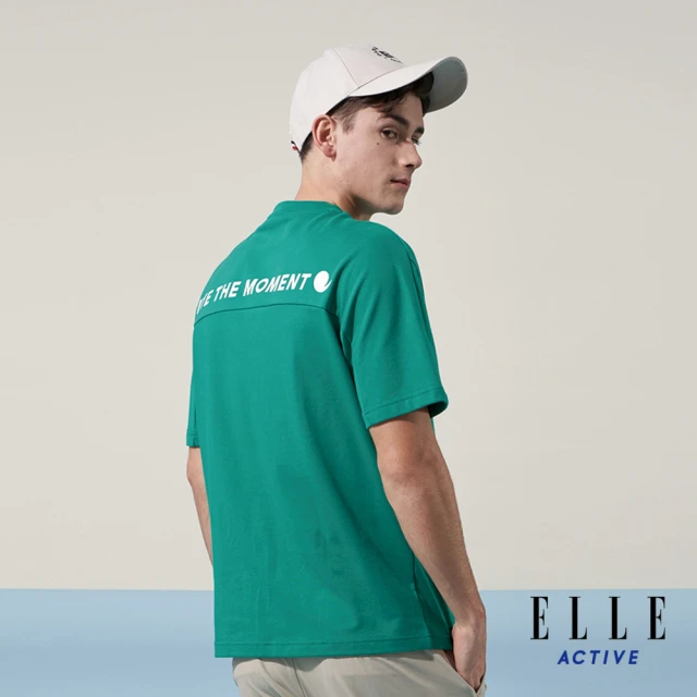【ELLE ACTIVE】男款 寬版剪接圓領短袖T恤-綠色(EA24M2M1601#45)