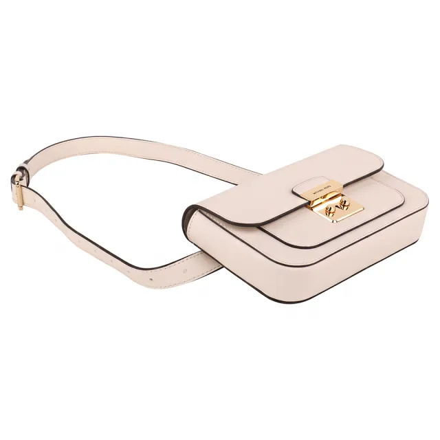 【Michael Kors】金牌壓釦牛皮革腰包(奶白)