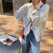 【JILLI-KO】韓版鹽系抽繩設計感長袖襯衫中大尺碼-F(白)