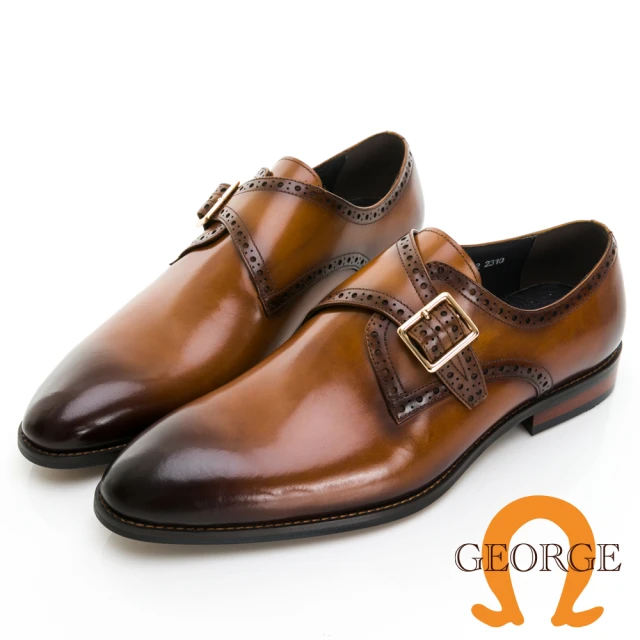 【GEORGE 喬治皮鞋】Amber系列 牛皮質感刷色單釦孟克鞋 -金黃 335020BW87