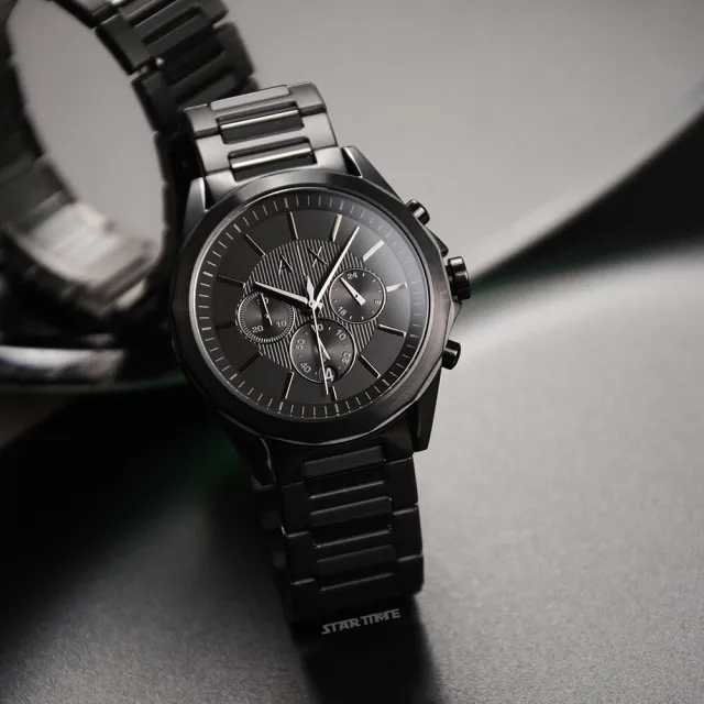 【A|X Armani Exchange】黑色系 三眼計時 不鏽鋼錶帶 手錶 男錶 42mm 母親節(AX2601)