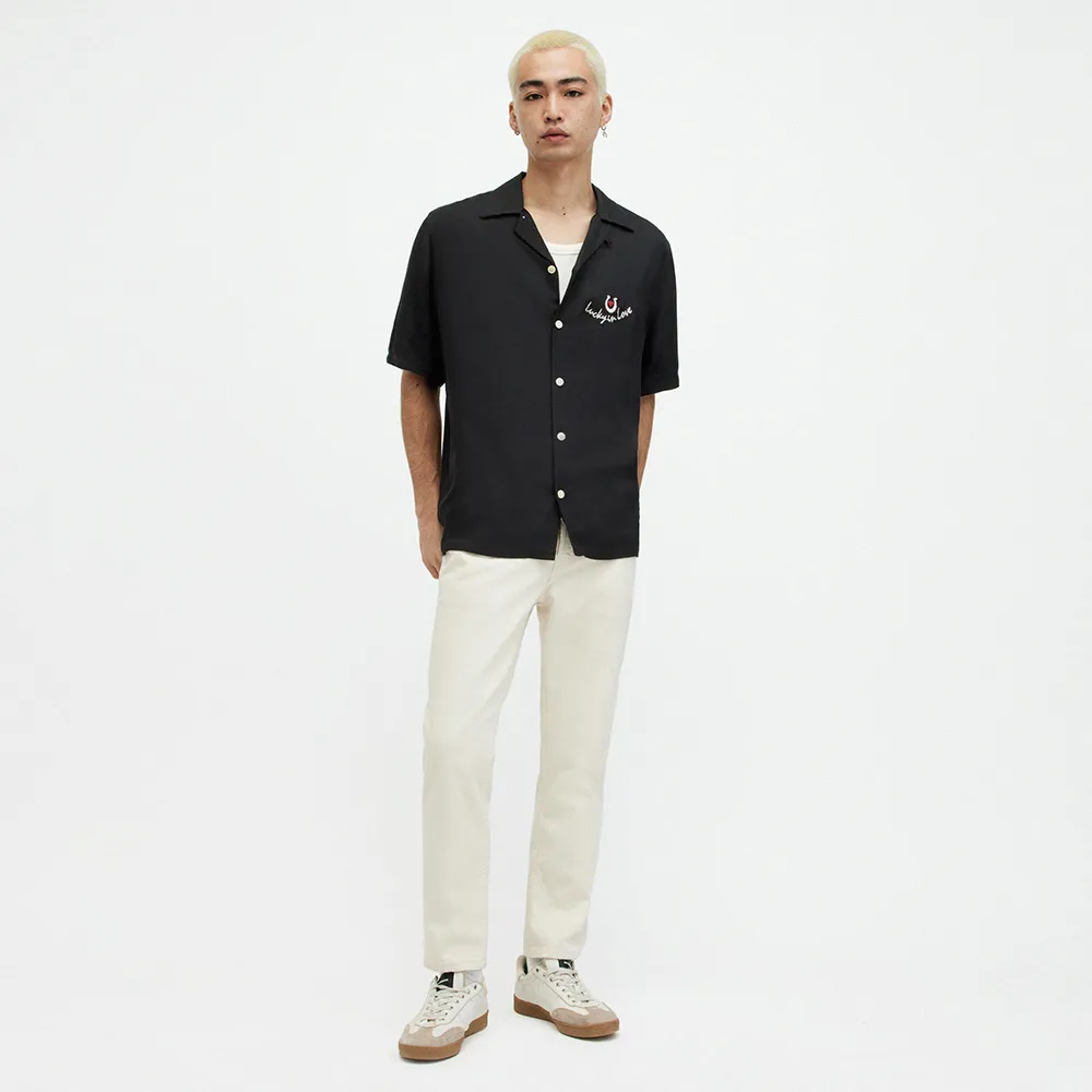 【ALLSAINTS】CHANCEUX 人造絲夏威夷愛心印花短袖襯衫 MS542Z(舒適版型)