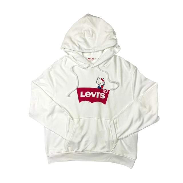 LEVIS 白色 Levis + Hello Kitty 品牌 帽T 寬版 附布標 女款 長袖 上衣 連帽(帽T 長袖)