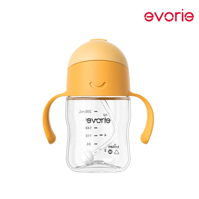 【Evorie】Tritan滑蓋學習吸管水杯防漏200mL(微笑水杯 練習水杯 練習喝水 寶寶水杯)