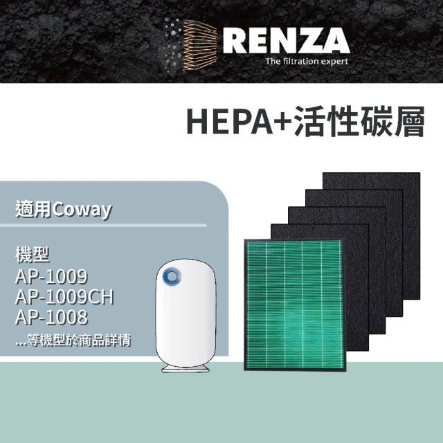 RENZA 適用Coway AP-1009CH 1009 1008 1008DH 1010 1012GH 空氣清淨機(HEPA濾網+活性碳濾網 濾芯)