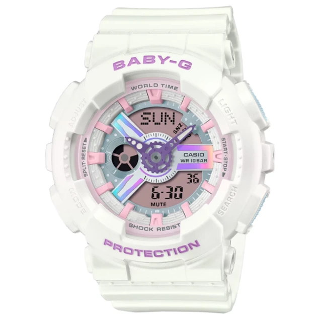 CASIO 卡西歐CASIO 卡西歐 BABY-G 迷人光芒 珠光色雙顯錶款 白 BA-110FH-7A_43.4mm