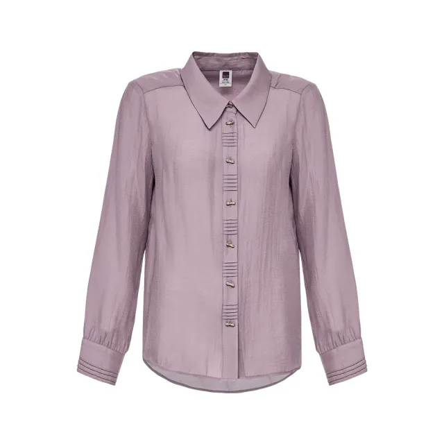 ILEY 伊蕾】珍珠排釦紋理襯衫上衣(紫色；M-XL；1241591501) - momo購物