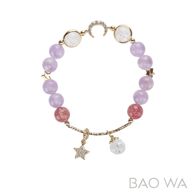 BAO WA 天然紫玉草莓晶水晶星月女款手串(14k銅鍍金)
