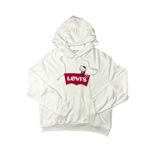 【LEVIS】白色 Levis + Hello Kitty 品牌 帽T 寬版 附布標 女款 長袖 上衣 連帽(帽T  長袖)