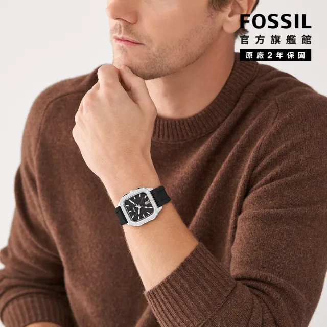 【FOSSIL 官方旗艦館】Inscription款 簡約復古方型指針手錶 矽膠錶帶 42MM(兩色可選)