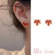 【MISS KOREA】韓國設計閃耀寶石鑲嵌紅色楓葉造型耳環(寶石耳環 紅色耳環 楓葉耳環)