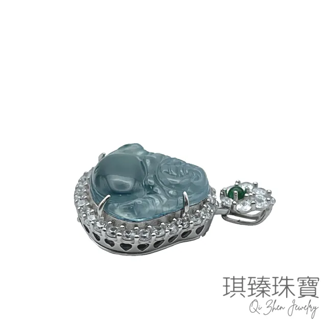 琪臻珠寶】天然A貨翡翠冰種藍水招財佛公吊墜(S925銀鑲_翡翠玉墜_招財