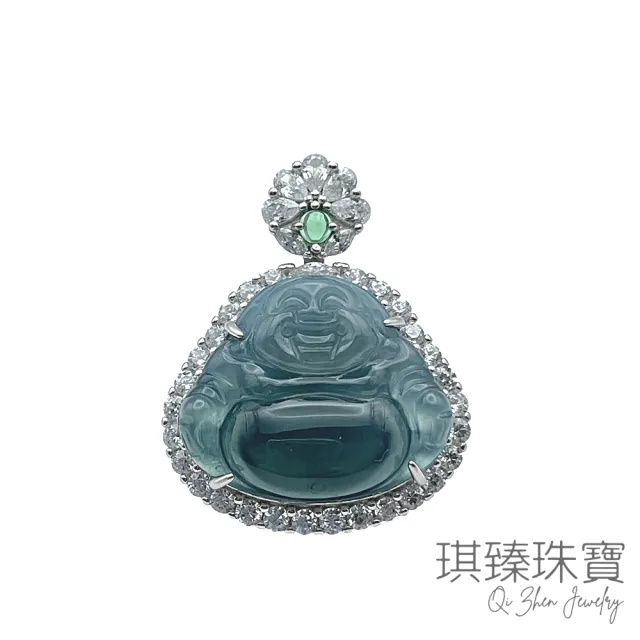 琪臻珠寶】天然A貨翡翠冰種藍水招財佛公吊墜(S925銀鑲_翡翠玉墜_招財