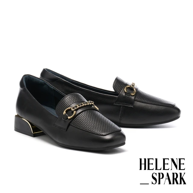 HELENE_SPARK 時尚菱形釦牛油皮樂福低跟鞋(黑) 